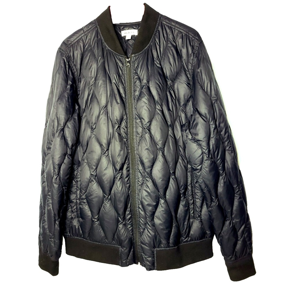 The Rail Black Down‎ Filled Zip Front Bomber Jacket Pockets Mens XL Outdoor